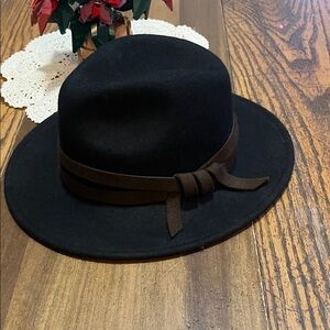 Gigi & Pip Black Wool Fedora Hat with Brown Band